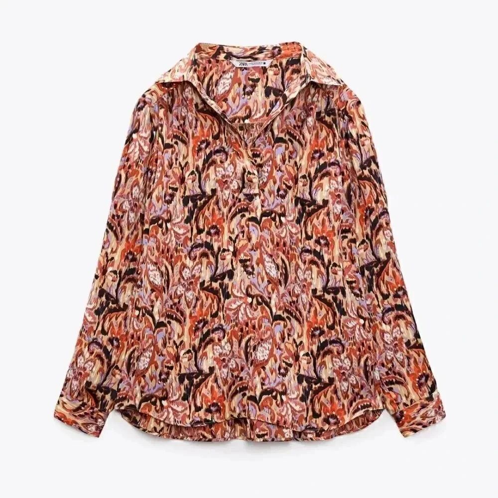 ZARA FLOWY PRINTED SATIN EFFECT BLOUSE - Picture 5 of 9